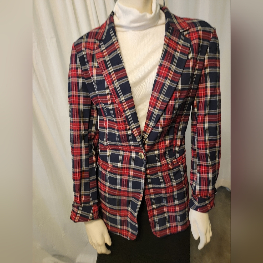 Anne Cole Red‎ and Blue Plaid Blazer